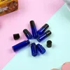 1 2 3ML Micro Mini Cobalt Blue Glass Roll-on Bouteilles en verre avec billes en métal Flacon d'échantillon mince rechargeable Huile essentielle Roll On (Bleu)