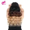 Bästa Ombre Human Hair Weave Bundles Extension 3 Tone Blonde 1B / 4/27 Ombre Brazilian Virgin Hair Body Wave 3 buntar 12-26 tum