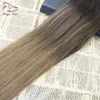 Clipe de uma peça em extensões de cabelo humano ombre Balayage cor #2 desbotamento para colorir #8 5clips com renda