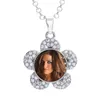 Collier pendentif avec bouton de sublimation pour femmes, pendentif en forme de fleur en zircon pour impression par transfert à chaud, cadeaux vierges