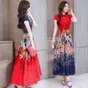 2018 الصيف الحرير المرأة أكمام مثير تشيباو اللباس النمط الصيني اليوسفي طوق شيونغسام زهرة قصيرة الرسمي