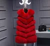 高級女性の偽のフォックスウィストコートジッレ黒赤ピンクのフェイクの毛皮のペレスふわふわのノースリーブジャケット冬のファッション暖かいベスト