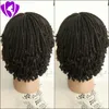 180Densidade Cheio Natural Natural / Marrom / Ombre Cor Brasileira Peruca Sintética Rendas Completa Frente Cabelo Curto Kinky Twist Trançado Perucas para Mulheres Negras