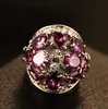Luxury Purple Cubic Zirconia Ring for Women Wedding Costume Jewelry Platinum Plated Vintage Bijoux Charming Finger Ring