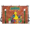Personalizzato Elmo World Sesame Street Sfondo Fotografia Red Brick Wall Baby Bambini Bambini Festa di compleanno Photo Booth Sfondo Vinile