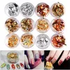 12Box / Lot Guld Silver Koppar Nail Art Polish Glitter Folie Paillette Chip Klistermärken Dekaler Tips Design Dekoration Manikyr Verktyg Set