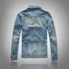 Korean Slim Fit Jackets Mens Denim Clothing Outwear Holes Ripped Coats Biker Motorcycle Windbreak 2023 Light Blue