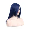 WoodFestival navy blue straight wig long synthetic hair bangs female heat resistant cosplay wigs for women halloween party