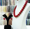 Joli collier de perles de coquillage de mer du sud rouge corail de 12mm, ensemble de boucles d'oreilles et de bracelet