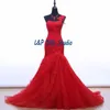 Real Picture Vermelho Sereia Vestido De Casamento Branco, Marfim Um Ombro Lace-Up Back Plisses Tule Applique Lace Court Train Vestido de Noiva