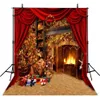 Indoor Fireplace Christmas Tree Photography Backdrop Printed Red Curtain Gift Boxes New Year Party Themed Photo Booth Background