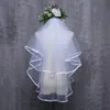 Women Wedding Veil Two Layers 2T Tulle Ribbon Edge Bridal Veils Short White Ivory Veil for Wedding Accessories Good Quality