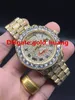 Diamantes completos día fecha bisel grande reloj de lujo marca automática relojes de hombre reloj de pulsera banda de diamantes (oro y plata)