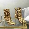 (Original Box) New Arrival Women High Heels 10CM Sexy Leopard Party Pub Ankle Knight Winter Real Leather Boots Shoes Size 35-41