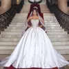 Zware pailletten kralen bruids jurken Saoedi-Arabië satijnen satijn sweep trein trouwjurken sexy sweetheart bodice lace-up bruidsjurken