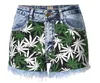 Girl's Print Leaf High Waist Stretch Snowflake Denim Cotton Shorts Hot Sale