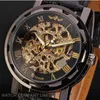 Relogios masculino De Ouro Vinnare Märke Guld Skelett Mekaniska klockor Herr Steampunk Hollow Clock läder Armbandsur Herr Uhren