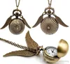 Brązowy Zegarek Kieszeniowy Antique Bronze Wing Ball Wisiorek Naszyjnik Łańcuch Biżuteria