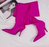 2019 Silk Stretch Purple Over The Knee Boots Women Sexy Pointed Toe High Heel Boots Femme Beige Satin Pink Thigh High Boot Woman