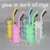 Glow in dark silicon oil dab rigs bubblers with Clear 14mm male glass bowl and glass down stem silicone oil barrel rigs