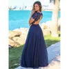 Nieuw Marineblauw Blush Landelijk Bruidsmeisjesjurken Scoop Hollow Back Lace Top Chiffon Strandtuin Bruiloftsgast Bruidsmeisje Jurken HY4019