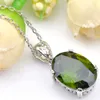 LuckyShine Ellipse Groen Peridot Zilver 925 Kettingen Witgoud Hanger Oorbellen Sieraden Sets voor Vrouwen Gratis Shippings