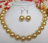 10mm Natural Yellow Round South Sea Shell Pearl Necklace 18'' Earrings Set