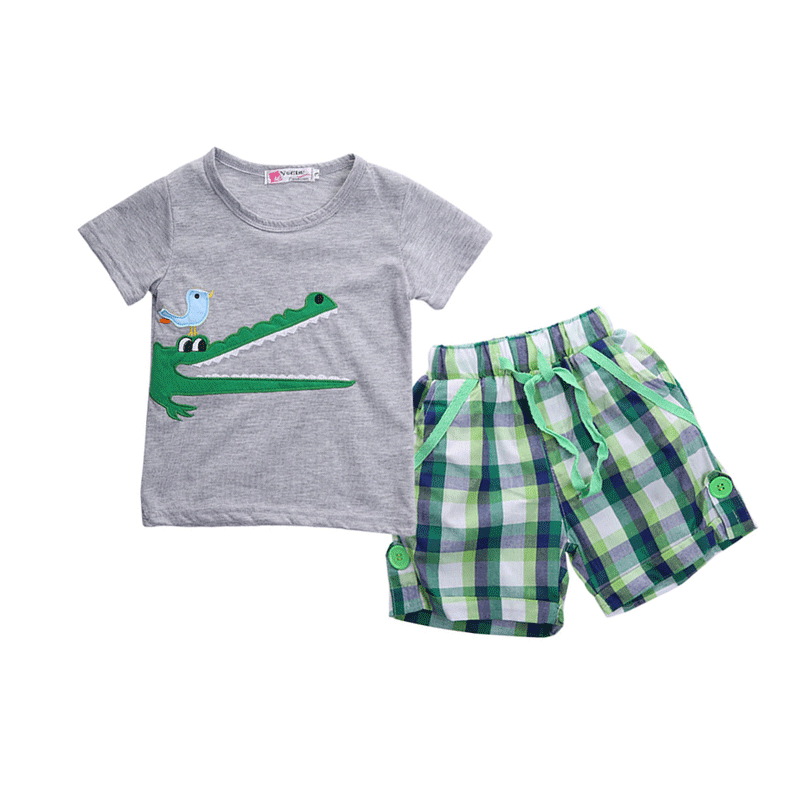 Bébé Garçon Vêtements Bande Dessinée Crocodile Infant Toddler Garçons À Manches Courtes Tops T-shirt Pantalon Court 2 PCS D'été Garçons Tenues Enfants Garçons Vêtements Ensemble