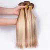 Piano Color Brazilian Human Hair Weave Bundles 3Pcs Lot Straight Light Brown Highlight Mixed Blonde Piano Color Virgin Hair Extensions