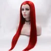 Fantasia Beleza Hot Red Lace Front Perucas Para As Mulheres Em Linha Reta Longa Moda Glueless Perucas Sintéticas Com Peruca de Pico da Viúva