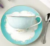 Vintage Royal Bone China Tea Cups Kaffe Mjölk Teacup och Saucer och Spoon Sets Blue Boxed Set Present 7-oz