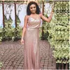 2019 Sexy Sequined Rose Gold Bridesmaid Dresses Spaghetti Straps Sequins Sheath Ruffle Back Floor Length Wedding Guest Maid of Honor Gowns