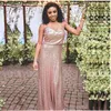 2019 Sexy Sequined Rose Gold Bridesmaid Dresses Spaghetti Straps Sequins Sheath Ruffle Back Golvlängd Bröllop Guest Maid of Honor Gowns