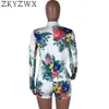 Zkyzwx sexy dois pedaço conjunto 2018 outono de verão novo manga longa casaco de terno + shorts de impressão floral casual 2 peça de correspondência clube outfits