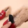 Faux Pelz Mädchen Schuhe Winter Mode Kind Mädchen Plüsch Samt Loafer Schuhe Baby Mädchen Prinzessin Party Schuhe Leder Schuh