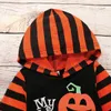 Halloween Costume Baby girls boys Pumpkin letter print romper children stripe Long sleeve Hooded Jumpsuits Autumn kids Climbing clothesC5178