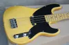 Factory custom Yellow Electric Bass Guitar with 1 Pickup,Black Pickguard,Maple Fretboard,4 Strings,21 Frets,offer customized