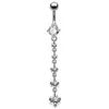 Mode roestvrij staal zirkoon lange dangle ronde strass navel buik ring knop bar barbell ringen piercing reverse sieraden