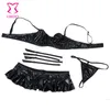 Svart pvc vinyl och latex sexig underkläder varm erotisk underkläder kvinnor mjuk bh topp och garter kjol set punk clubwear för vuxna y18102206