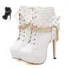 14 cm femmes sexy bottes de mariage blanc chaîne en or grille conception plate-forme talons hauts chaussures taille 35 à 40
