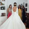 Graceful Boho Country Wedding Dresses Jewel Neck 3 4 Long Sleeve Backless Covered Button Bridal Dress Glamorous Ball Gown Long Wed230i