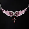 Angel Wing Necklace Ladies Imitation Crystal Choker Necklace Guardian Women Biker Crystal Jewelry Gifts Her Girl Cross Necklace