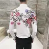 Men's printed lapel long-sleeved shirt, trend hair stylist clothing men's nightclub performance overalls S-3XL