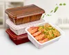 300pcs / lot 크리 에이 티브 우드 그레인 디자인 일회용 식품 용기 스낵 포장 상자 Microwaveable PP Bento Box F051406