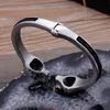 high quality Black leather with Large 316L Stainless steel Biker Open Wolf Head End Cuff Bangle Gothic Mens Bracelet 8mm 67mm inne204D