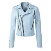 2018 New Fashion Women Soft Faux Leather PU Jackets and Coats Lady Motorcyle Zippers Biker Black Blue Spliced Street Outerwear