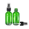 زجاجات الزجاجة الخضراء مع بخاخ مضخة بخاخ أسود جميل مصممة للزيوت العطرية منتجات تنظيف زجاجات الروائح
