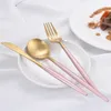 Best Hot Sale 4 Pcs/set Pink gold color Dinnerware Set 304 Stainless Steel Western Cutlery Kitchen Food Tableware Dinner Set