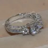 Mode smycken kvinnor förlovning smycken tre-sten 7mm cz 5a zircon sten 10kt vitguld fylld bröllop band ring sz 5-11