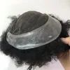 Parrucchino afro per uomo nero pizzo francese con parrucchino da uomo riccio in PU personalizzato capelli umani ricci crespi parrucche da uomo sistemi di ricambio Hai1724566